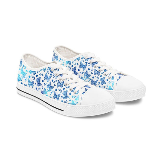 Colorful Women's Low Top Sneaker Blue Butterfly Patterned Sneakers